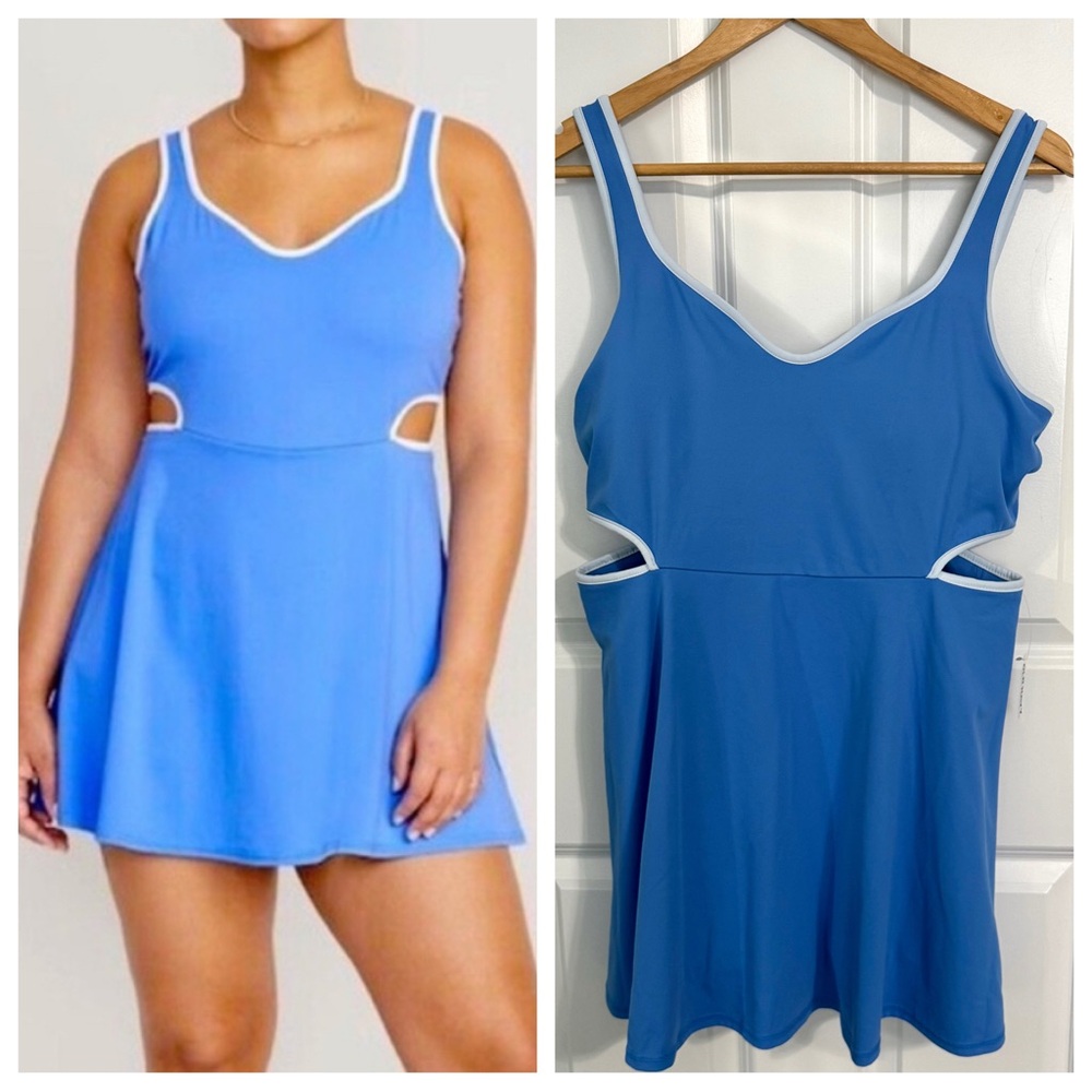 NWT Old Navy Sports Romper Dress Blue Cut Out Workout Size Large